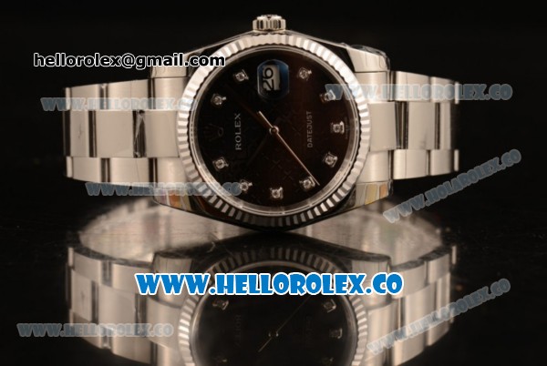 Rolex Datejust Clone Rolex 3135 Automatic Stainless Steel Case/Bracelet with Black Dial and Diamonds Markers - 1:1 Original (MARK F) - Click Image to Close